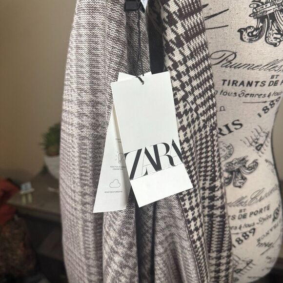 Zara Houndstooth Double Breasted Oversized Knit Sweater Blazer Jacket Size L - Picture 8 of 9